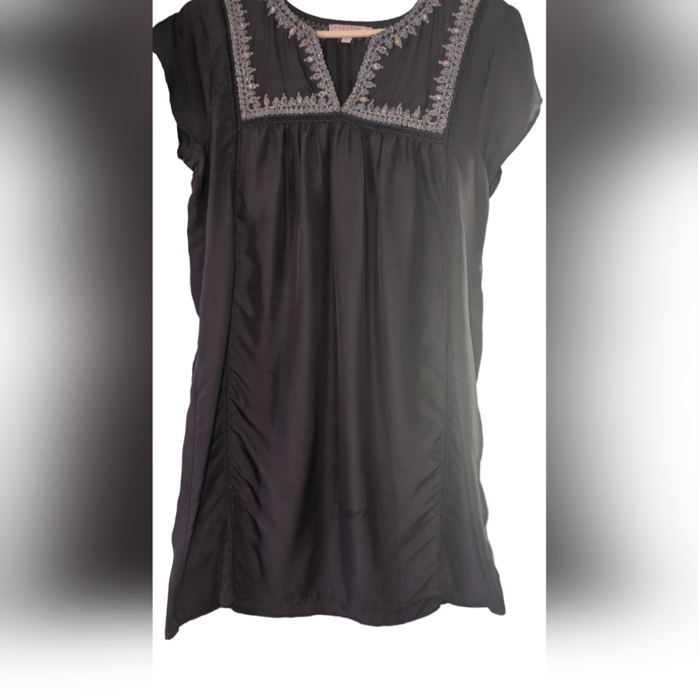 Calypso Grey Silk Dress -Size M - Sequin Detail